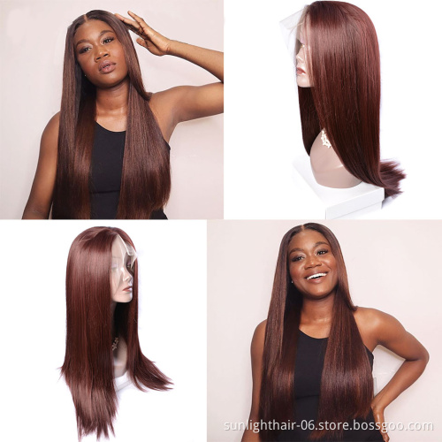Cheap 99J/33 Silky Straight Wine Red Long Natural Glueless Heat Resistant Synthetic Fiber Hair Lace Front Wigs Cosplay for Woman